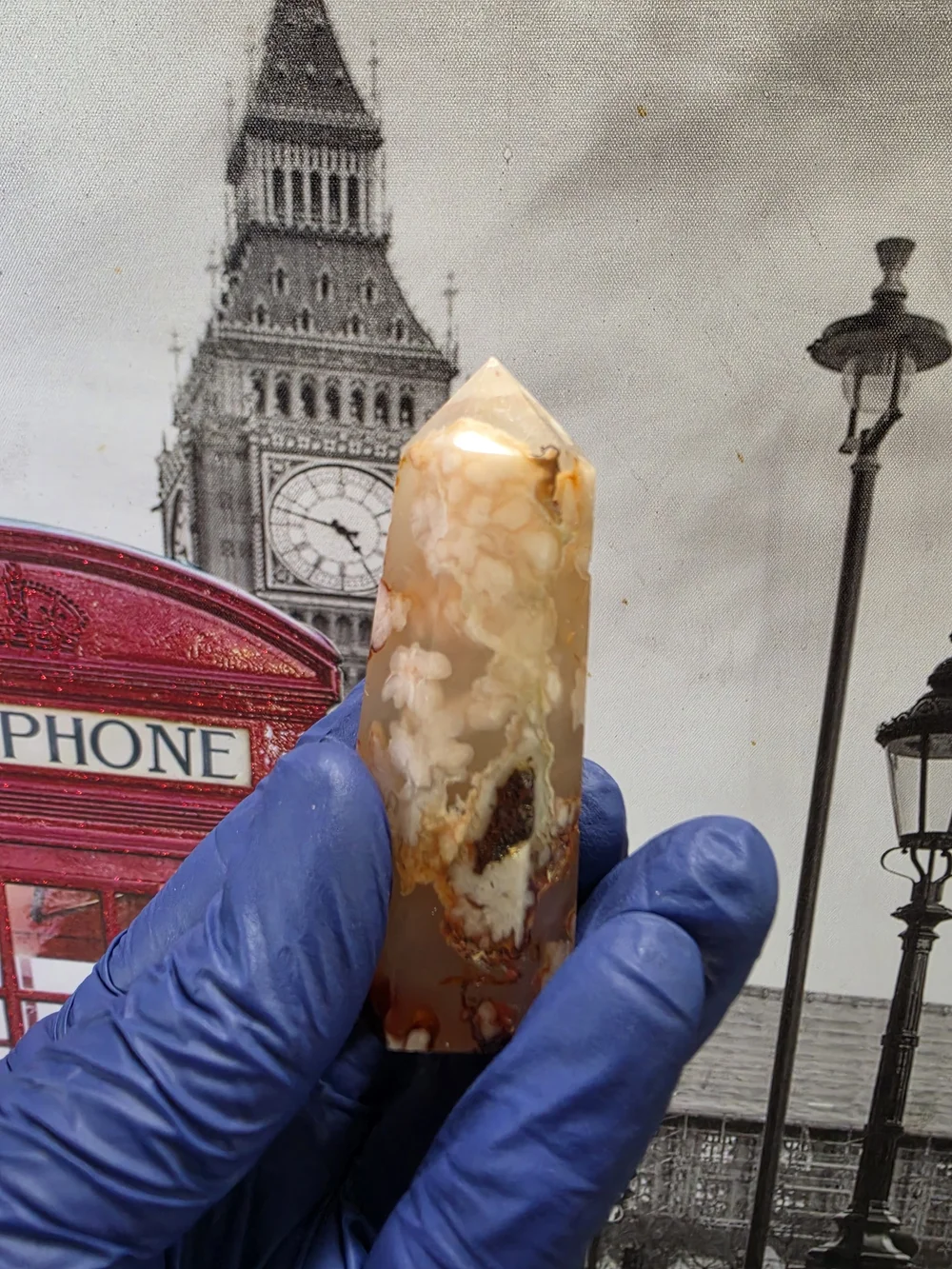 Flower Agate Point - Flowery Cream & Orange Polished Tower